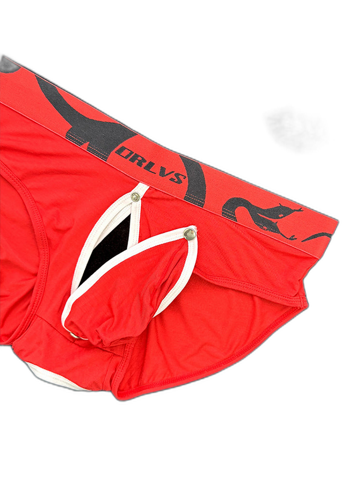 2 Pack Men's Detachable Pouch Open-Crotch Breathable Modal Soft Briefs