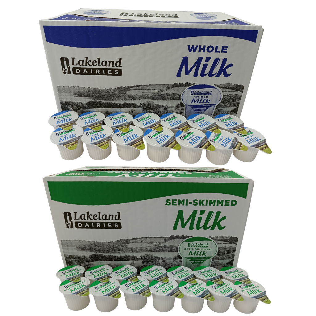 120x Semi Skimmed vs Whole Milk 12ml Pots UHT Long Life Jiggers Portion Lakeland