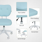 Vinsetto Vanity Office Chair, PU Leather Computer Chair for Home, with Adjustable Height, Armless, Swivel Wheels, Blue