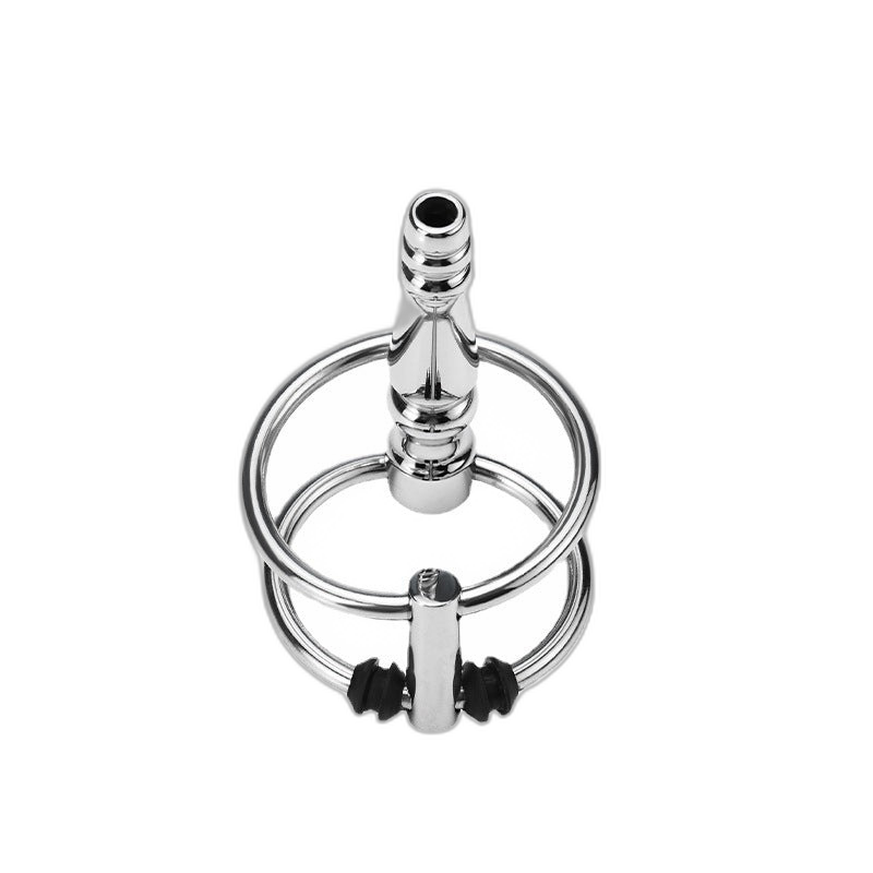 Stainless Steel Hollow Penis Plug with Twin Rings