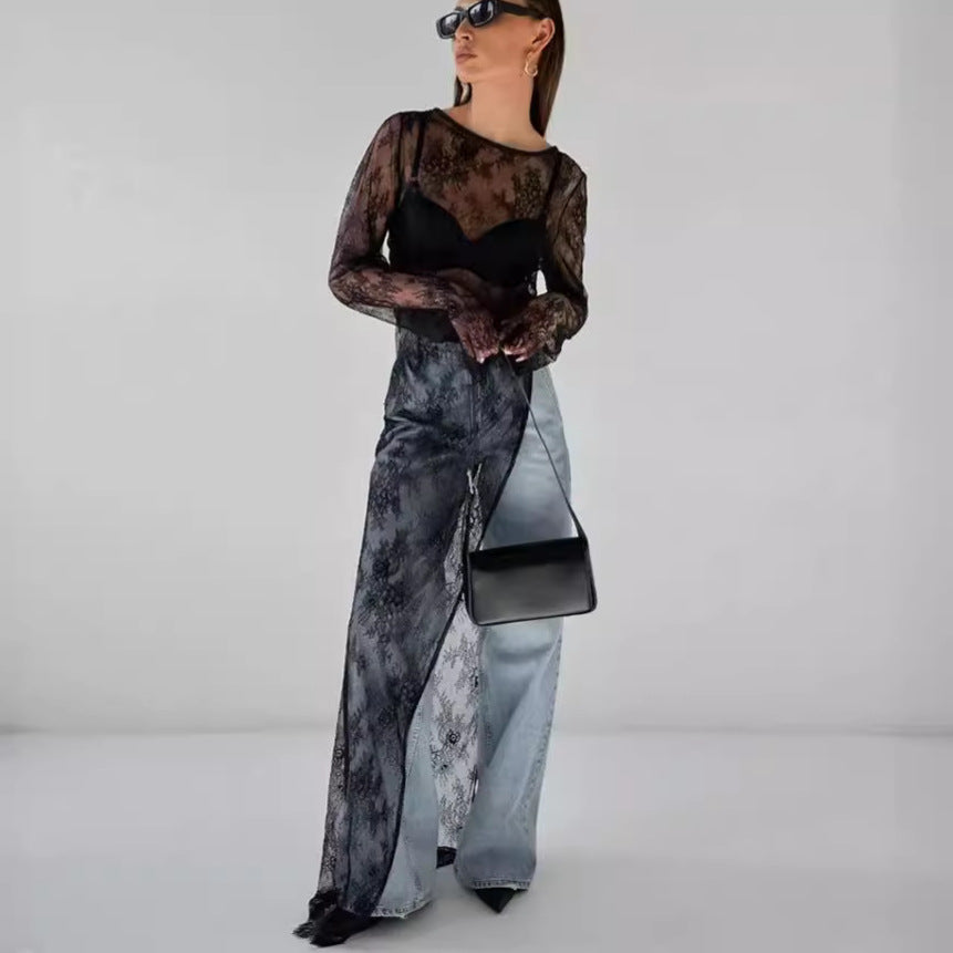 Commuter-style Designer Crew-neck Long-sleeve Blouse