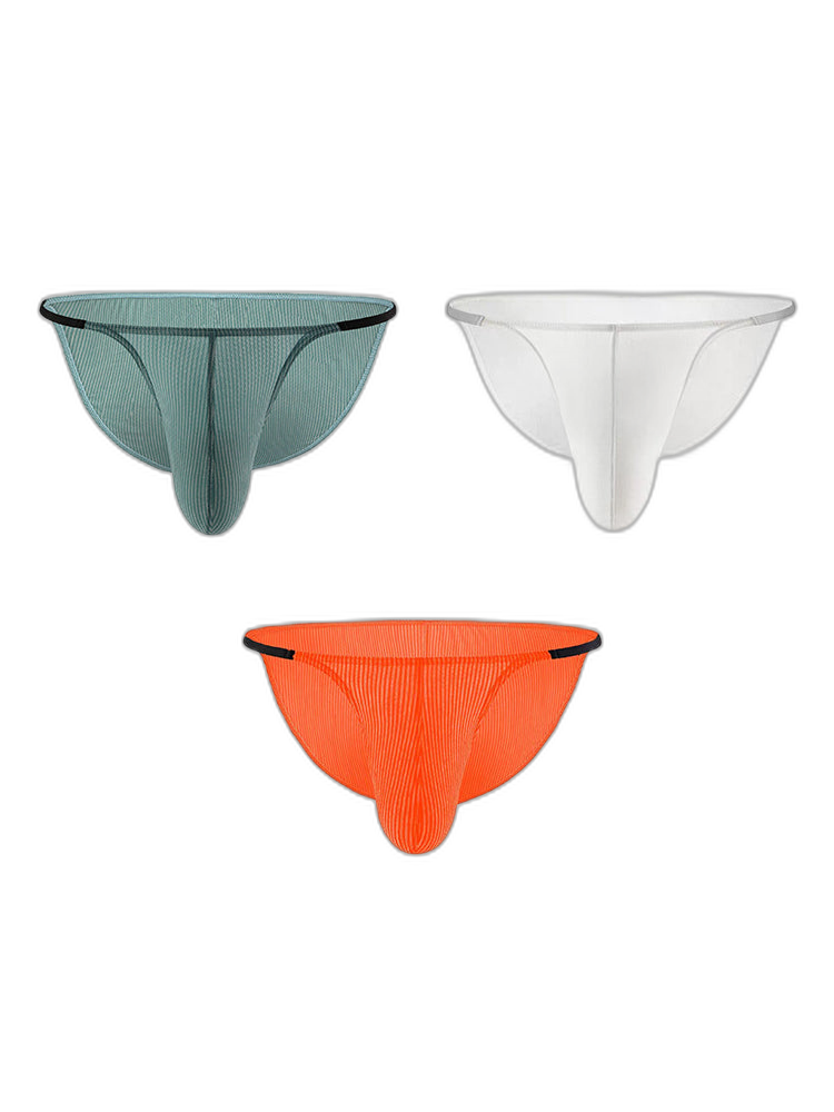 3 Pack Men's Low Rise Striped Camisole Briefs with Raised Pockets