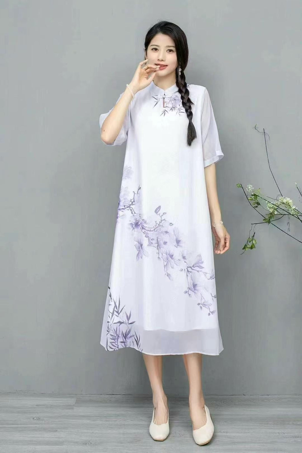 Women's Fashionable Chinese-style Retro Dress With Frog Buttons And Stand Collar