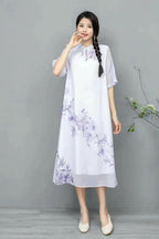 Women's Fashionable Chinese-style Retro Dress With Frog Buttons And Stand Collar