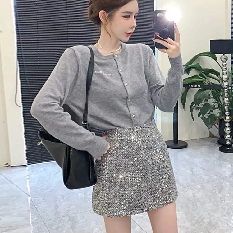 Women's Fashionable Beaded High-Waisted Sheath Skirt