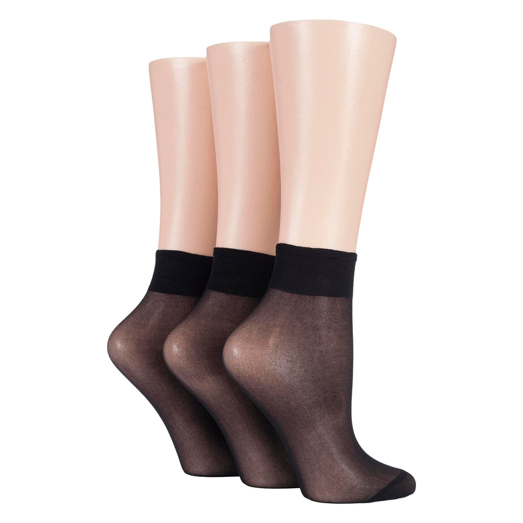 3 Pack Ladies 15 Denier 100% Nylon Ankle Highs - Sheer Lightweight Comfort