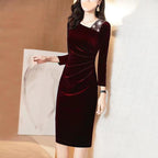 Long-sleeved Velvet Sheath Skirt With Fleece Lining And Extra Thickness