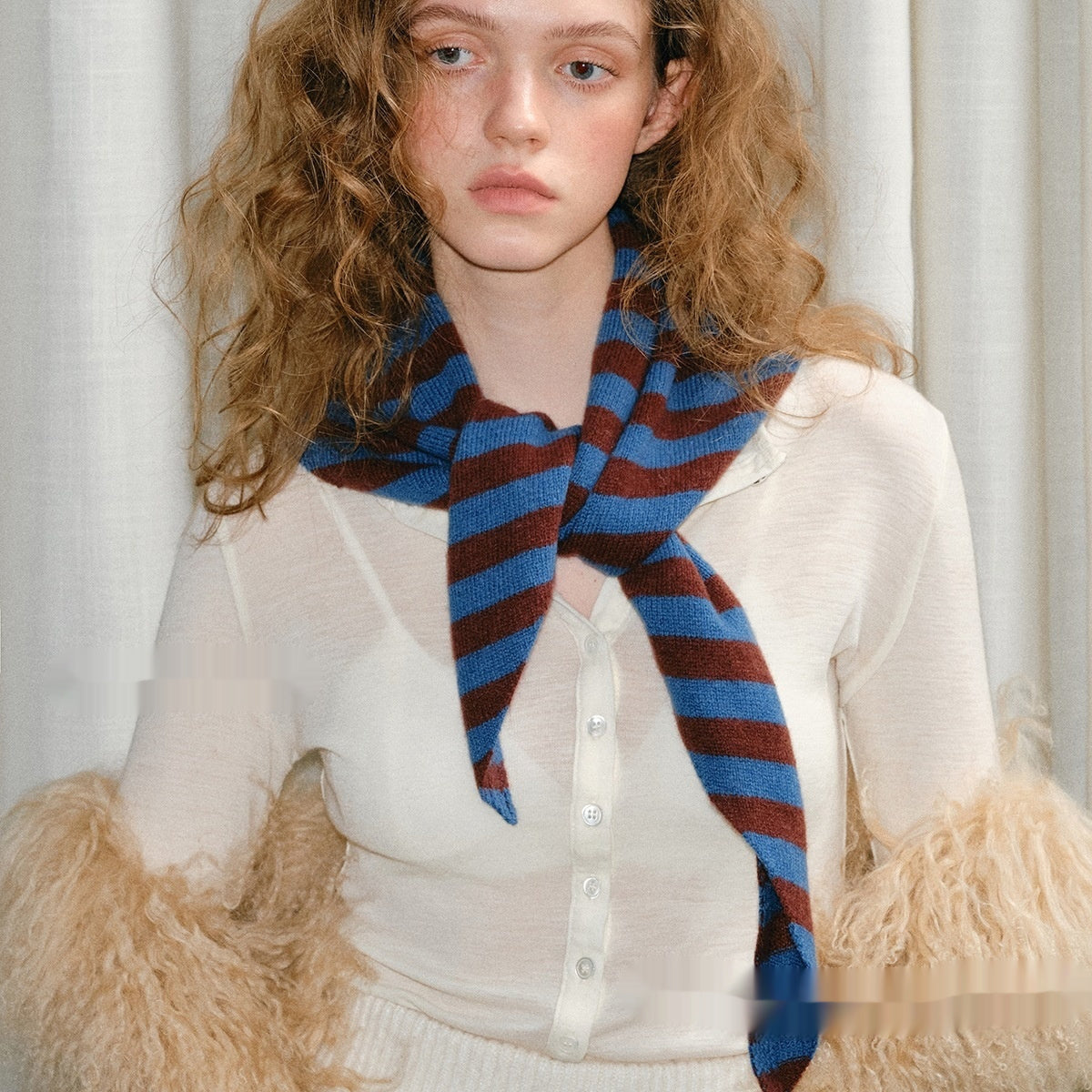 Pure Wool Striped Knitted Triangular Warm Neck Scarfhat