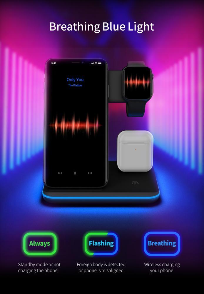 3-in-1 Wireless Charging Station - Fast Charge for iPhone, Apple Watch & AirPods | 15W Qi Charger Stand