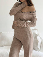Knitted Ribbed T-shirt And Pants For Women
