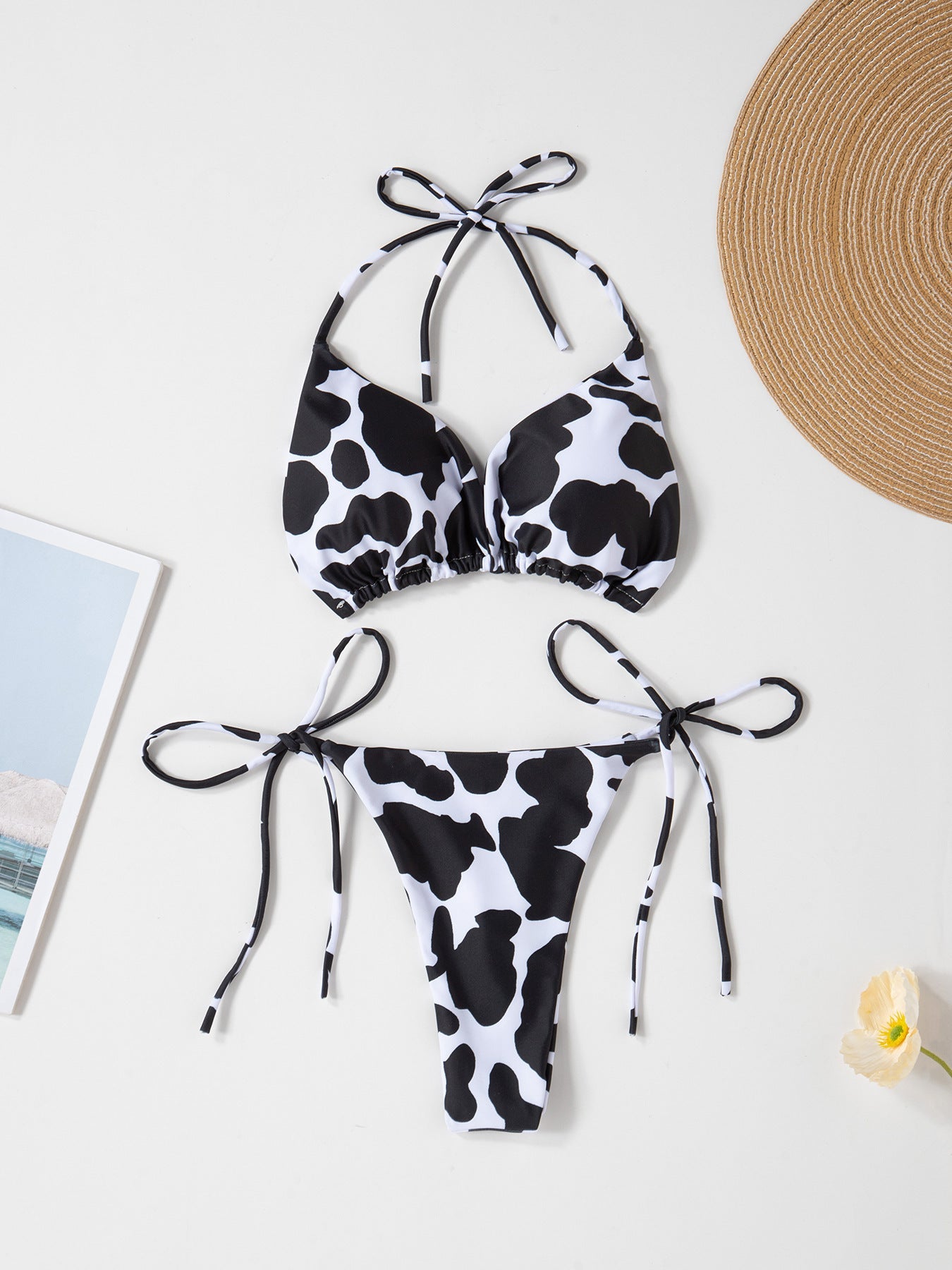 Solid Color Sexy Lace-up Hot Girl Temperament Women's Bikini Swimsuit