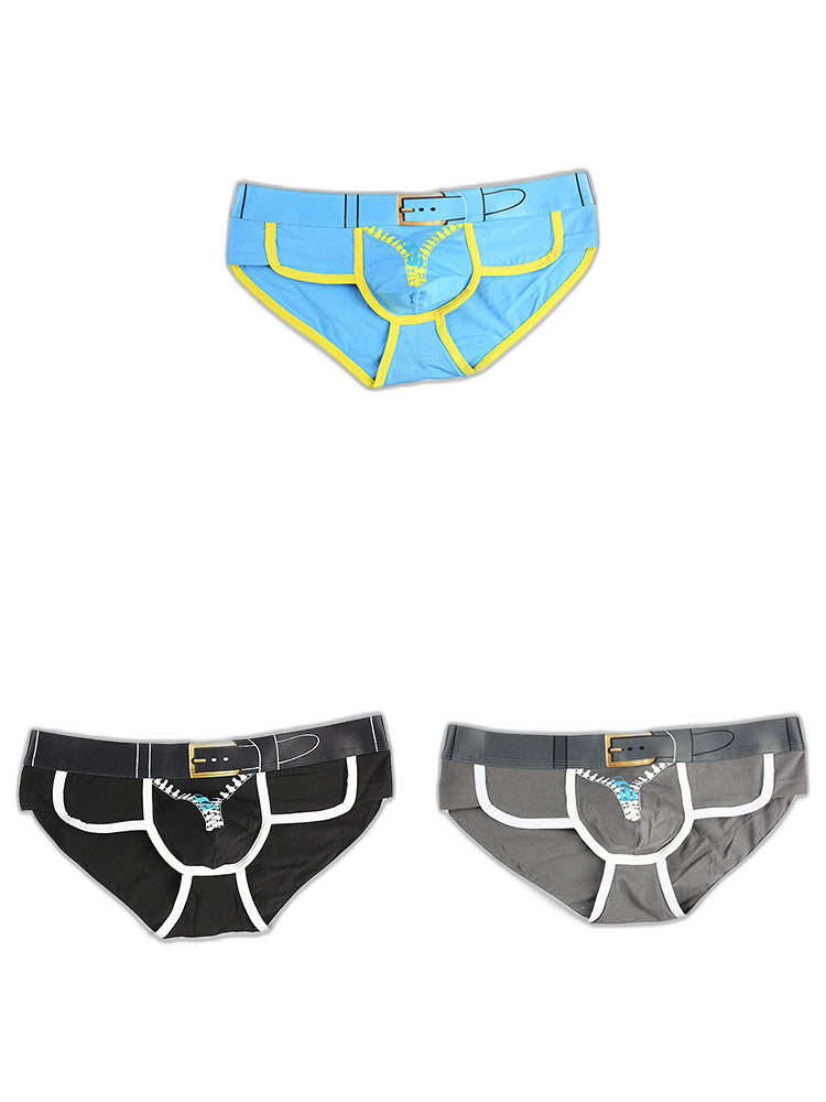 Zipper Belt Printed Cotton Pouch Briefs