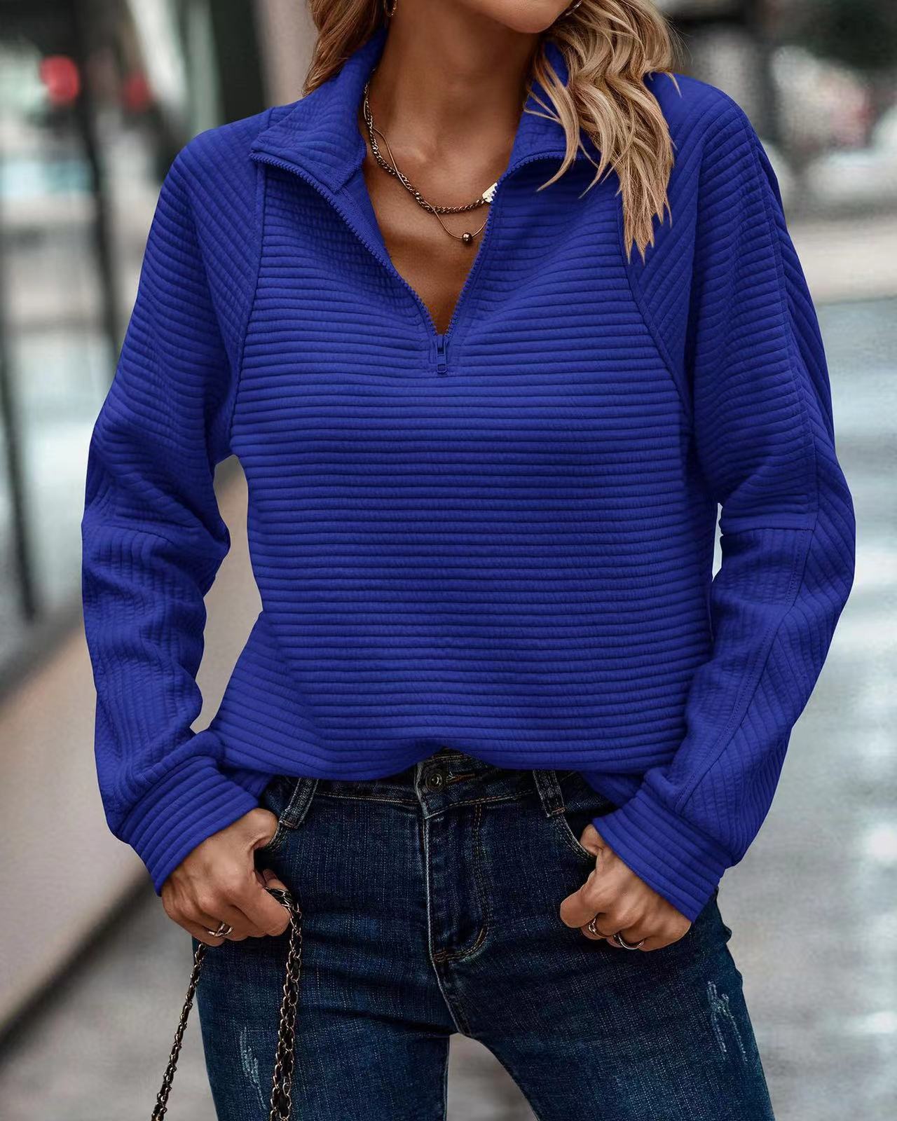 New Solid Color Half Zipper Stand Up Collar Women's Hoodie