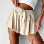 Minimal Versatile High Waist Pleating Lace-up Casual Shorts