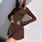 European And American-style Women's Solid-color Back-tie Waist-hugging Dress High-waisted A-line Skirt