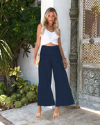 High Waist Pleating Casual Cotton And Linen Women's Trousers