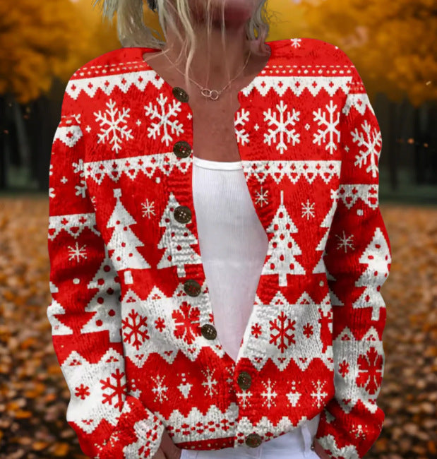 Women's Retro 3D Digital Print Cardigan Sweater Coat