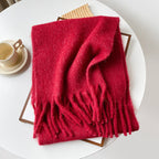 Mellard Merino Wool Korean-Style Relaxed-Feel Solid-Color Brushed Warm Scarf For Women