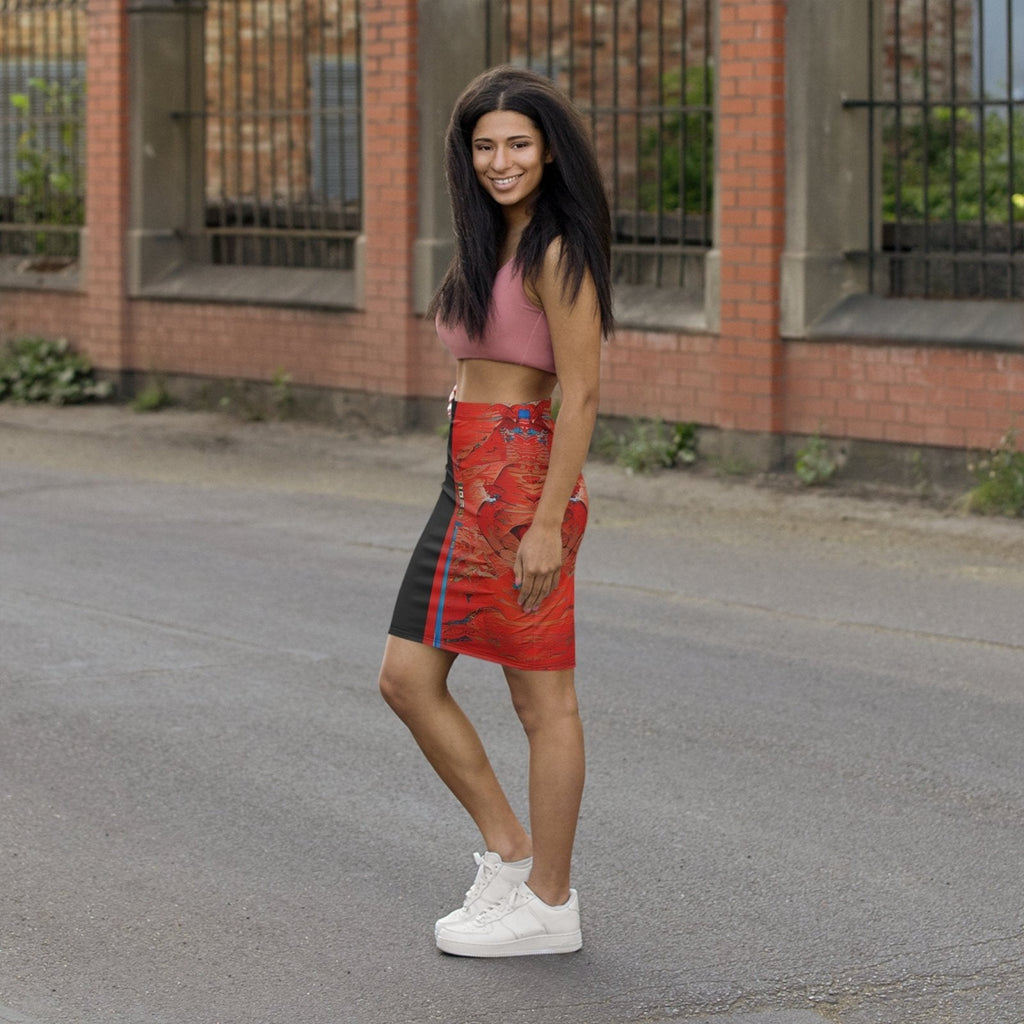 Half Black Half Hónghǎi - Womens Pencil Skirt
