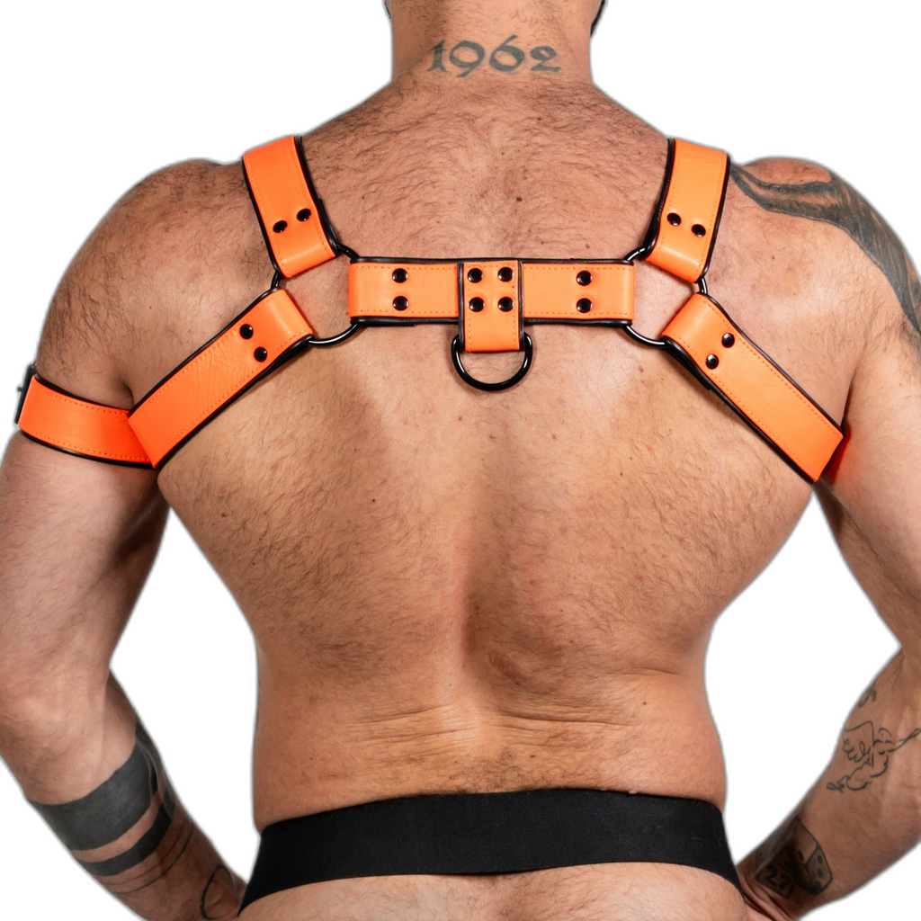 ruff GEAR Bold Leather Bulldog Harness Neon Orange