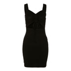 Sexy Dress Backless Slit Hem Elegant Party Straps Solid Fit Dress