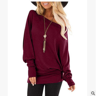 Women's Long-Sleeved T-Shirt Outer Solid Color Top