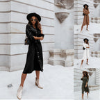 Women's Fashion Long Sleeve Mid-length Lace Up Dress