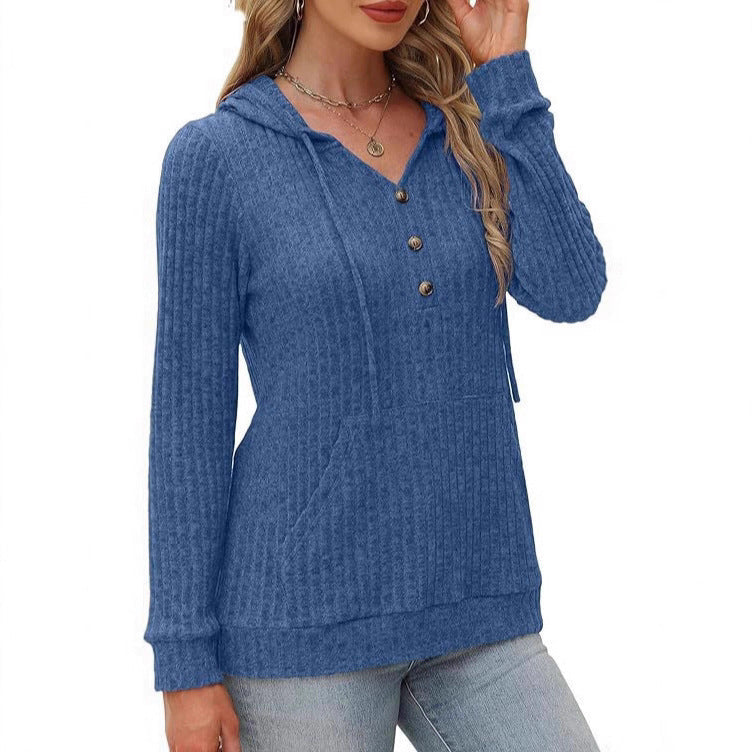 Einfarbiger, langärmeliger Hoodie aus gebürstetem Bedford-Cord-Pullover