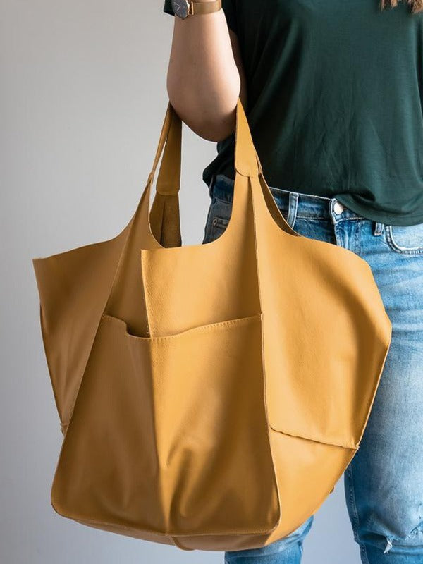 Vintage Large Capacity Handbags PU Soft Leather Big Bag Designer Luxury Women Shoulder Bag Beach On Vacation Woman Tote Bag