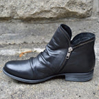Round Toe Chunky Heel Double Zipper Ankle Boots