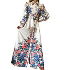 Printed Long-Sleeved Mid-Length Hepburn Style Dress