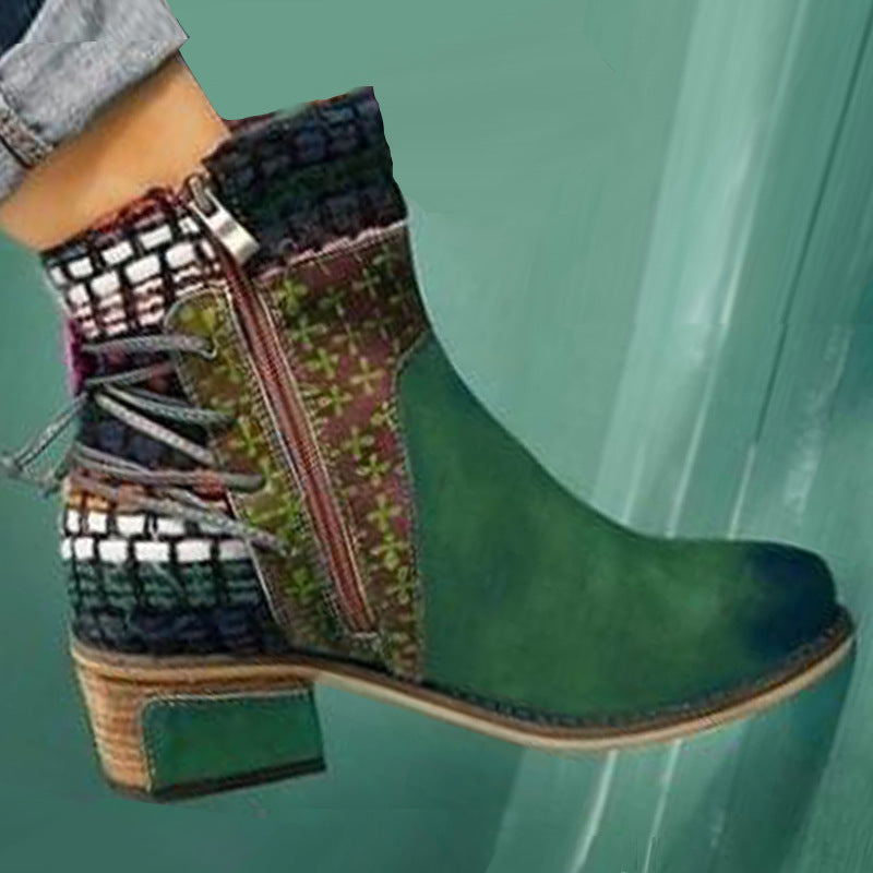 Handmade Ethnic Embroidered Ankle Boots - Vintage Bohemian Short Boots for Women