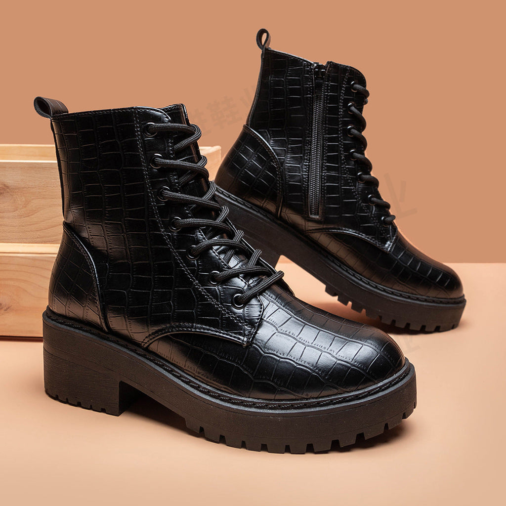Round toe thick heel and velvet mid-heel Martin boots