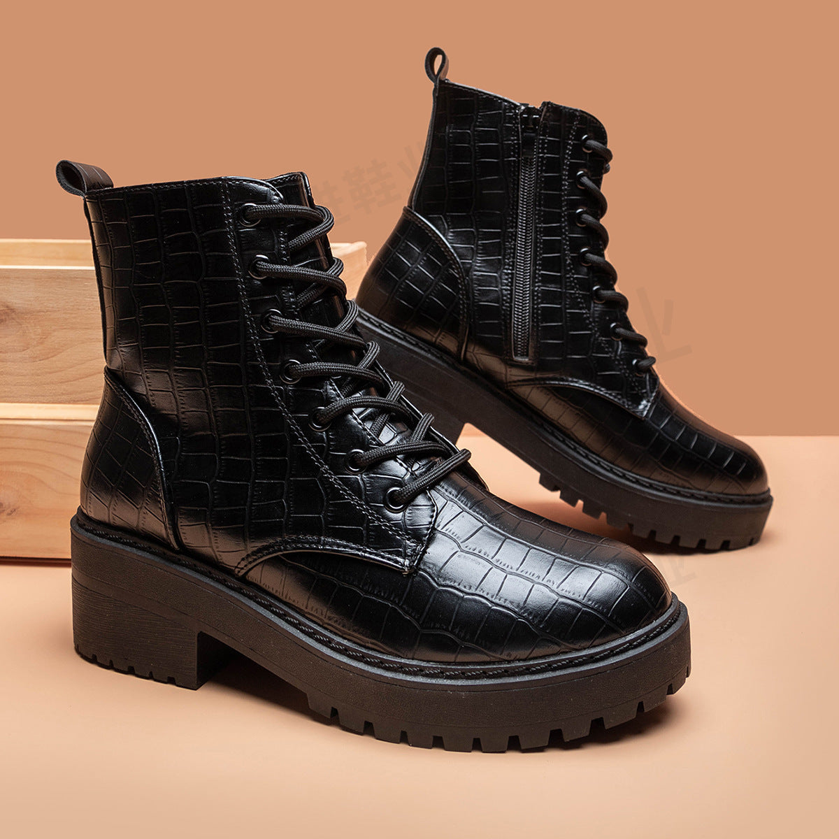 Round toe thick heel and velvet mid-heel Martin boots