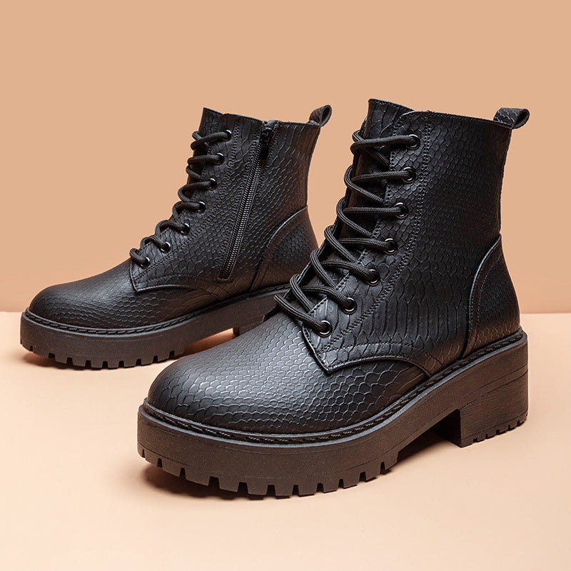 Round toe thick heel and velvet mid-heel Martin boots