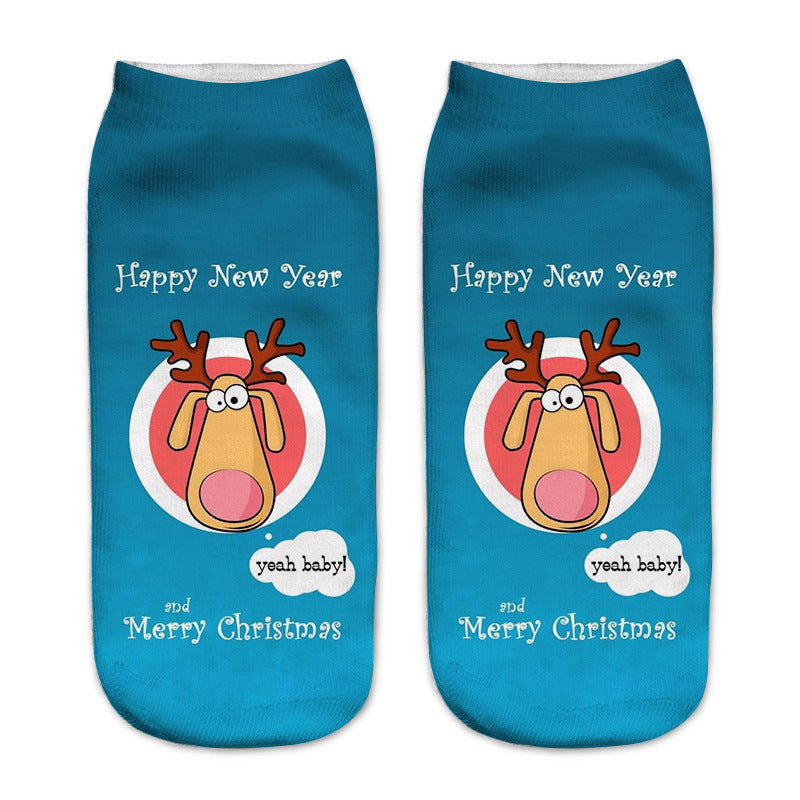 New 3D Printed Christmas Pattern Women's Boat Socks