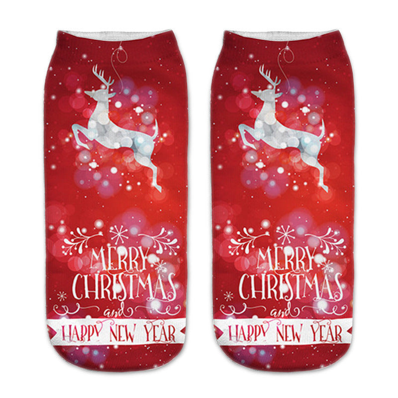 New 3D Printed Christmas Pattern Women's Boat Socks