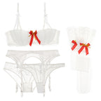 Sexy Lace  Cup Bra Set Christmas Valentine's Day Gift Temptation Stockings Thong