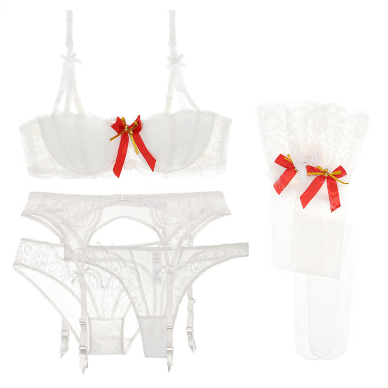 Sexy Lace  Cup Bra Set Christmas Valentine's Day Gift Temptation Stockings Thong
