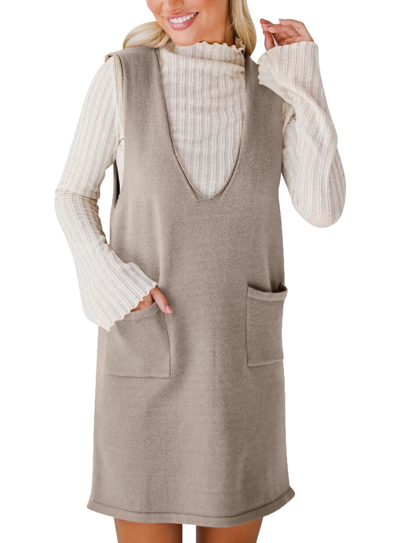 Casual Pocket Sweater Suspender Skirt