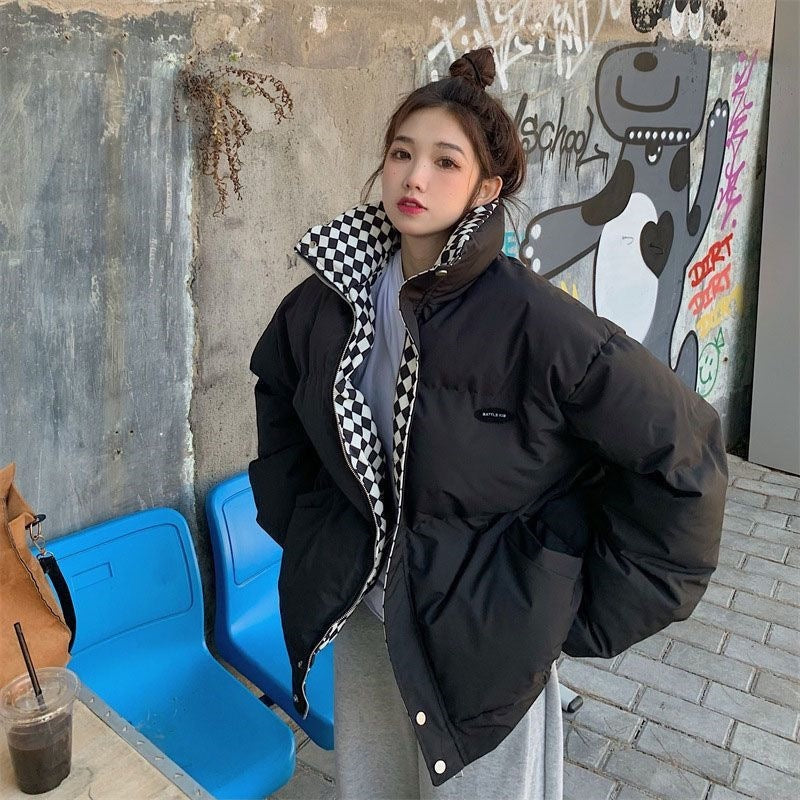 Women's Chessboard Plaid Cotton-padded Coat Winter Retro