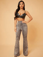 SXY High Waist Leopard Print Flared Leg Trousers