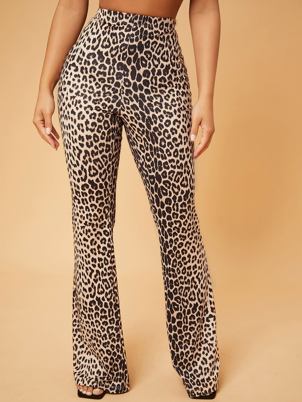 SXY High Waist Leopard Print Flared Leg Trousers