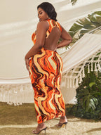 Slayr Plus Marble Print Backless Dress
