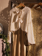 Bow White Sequined Cardigan