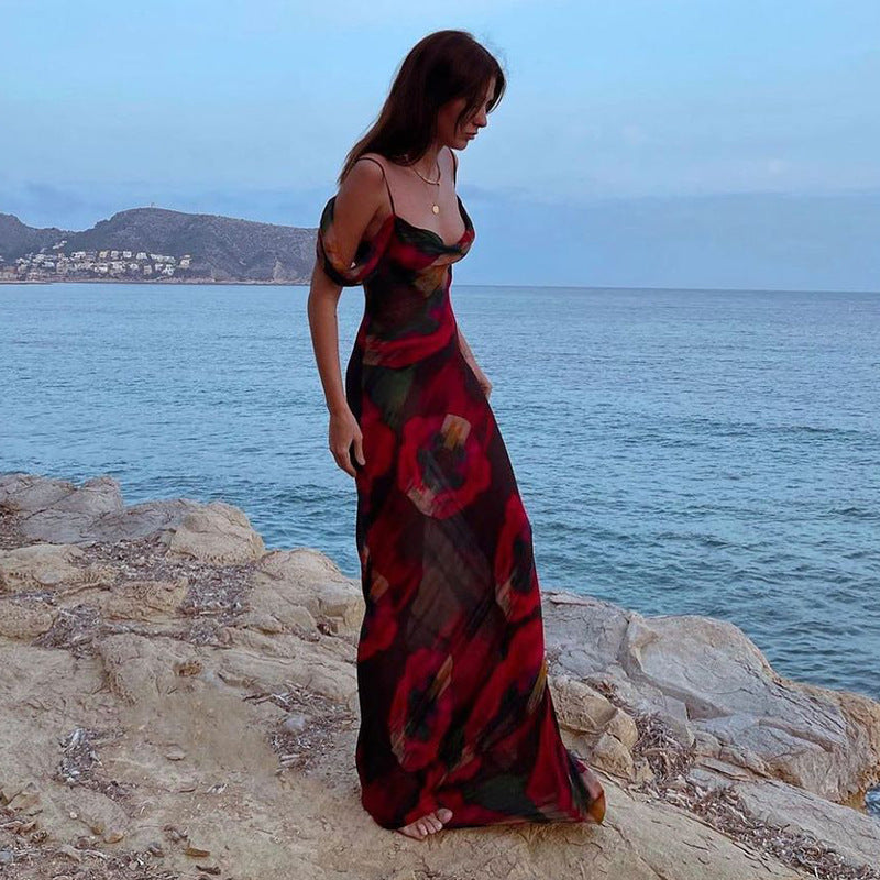 Women's Fashion Printed Spaghetti Straps Sleeveless Dress