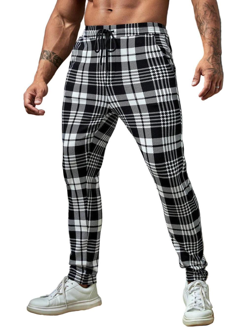 Manfinity Homme Men Plaid Print Drawstring Waist Trousers