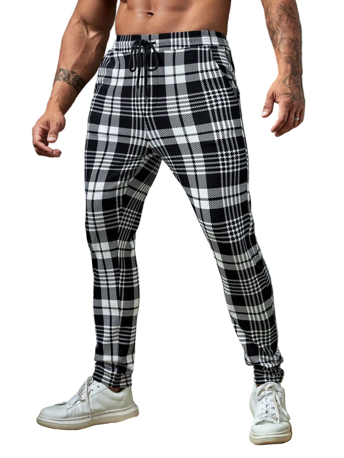 Manfinity Homme Men Plaid Print Drawstring Waist Trousers