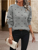 Fashion Round Neck Long Sleeve Pullover Sweater Polka Dot Print Knitwear