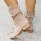Ins Pointed Toe Mid-calf Boots Fashion Suede Zipper Western Boot Winter Shoes For Women